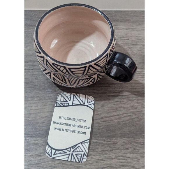 Handmade Ceramic Mug By The Tatted Potter With Geometric Design – 10 Oz coffee - Picture 4 of 11
